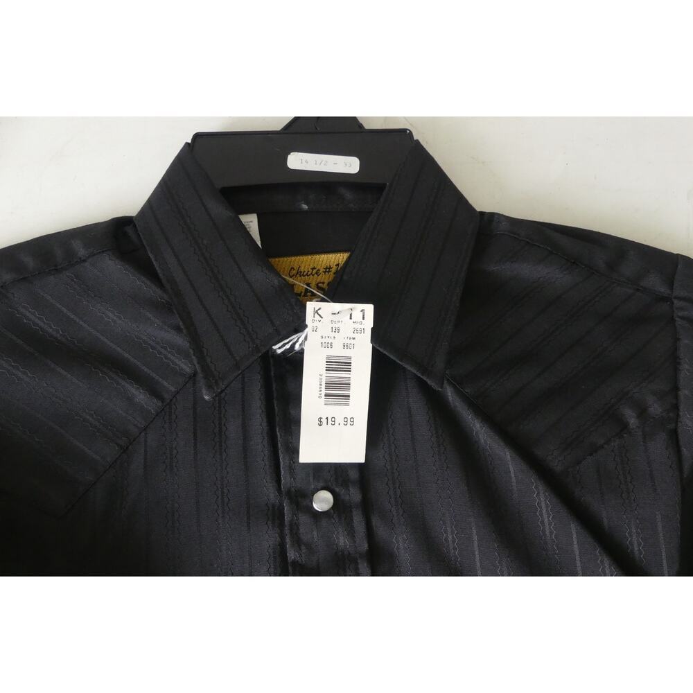 80s NOS Pearl Snap CHUTE #1 Western Shirt Men's 14.5 / 33 Black Sheer Cowboy‎ - Picture 4 of 6